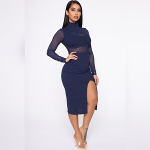 Fashion Nova Navy Long Sleeve Dress